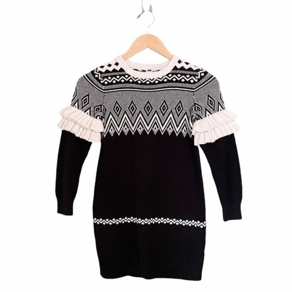 Janie and Jack Black and White Knit Dress with Ruffle Sleeves